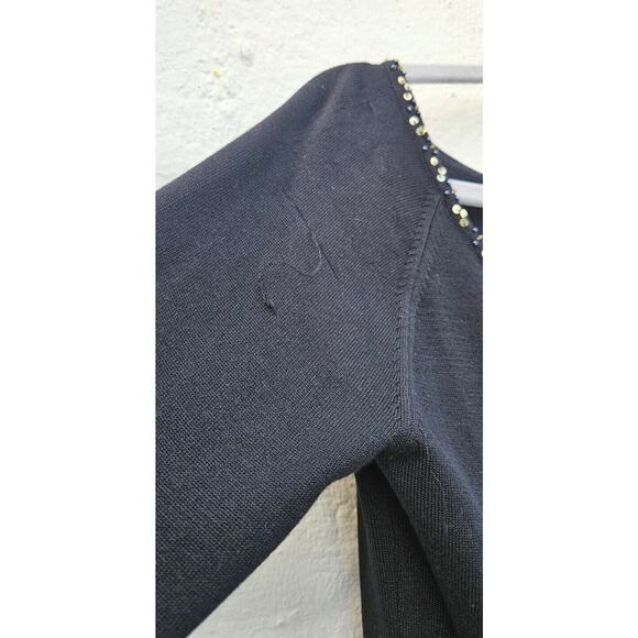 Muse Vintage 90s Top Womens 8 Med Black Silk Nylon Stretch V Neck Sequin Shirt - Picture 5 of 16